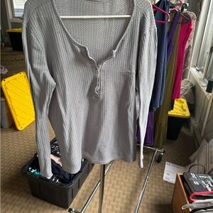 Gray Long Sleeve Ribbed Polo Shirt